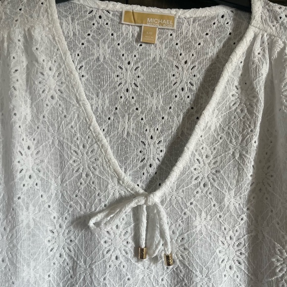 Michael Kors White Short Sleeve Tie Front Blouse - Picture 8 of 8